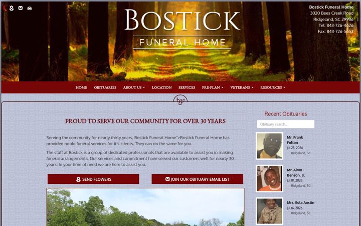 Screenshot of bostickfuneralhome.com