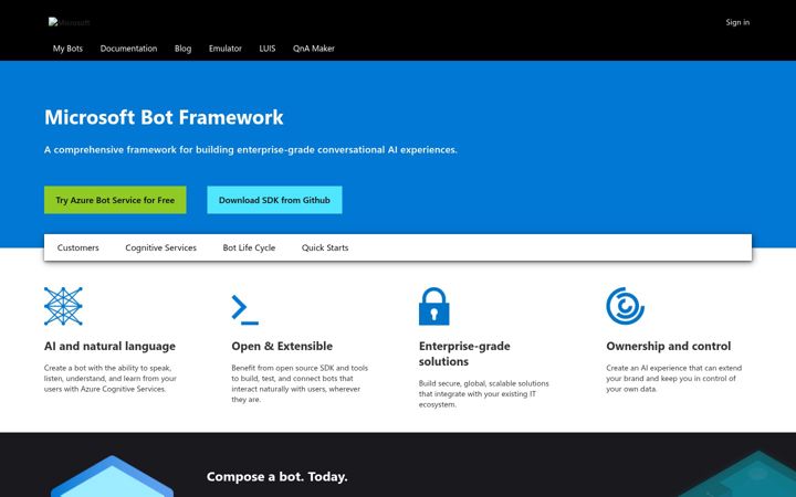 Ekrānuzņēmums no botframework.com