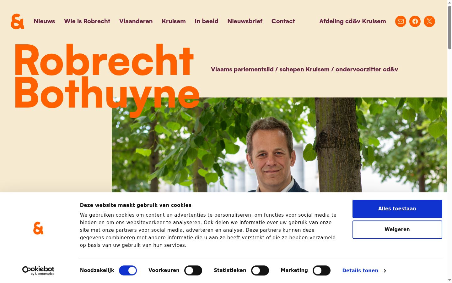 Screenshot van de toestemmingsbanner zoals getoond vóór enige interactie