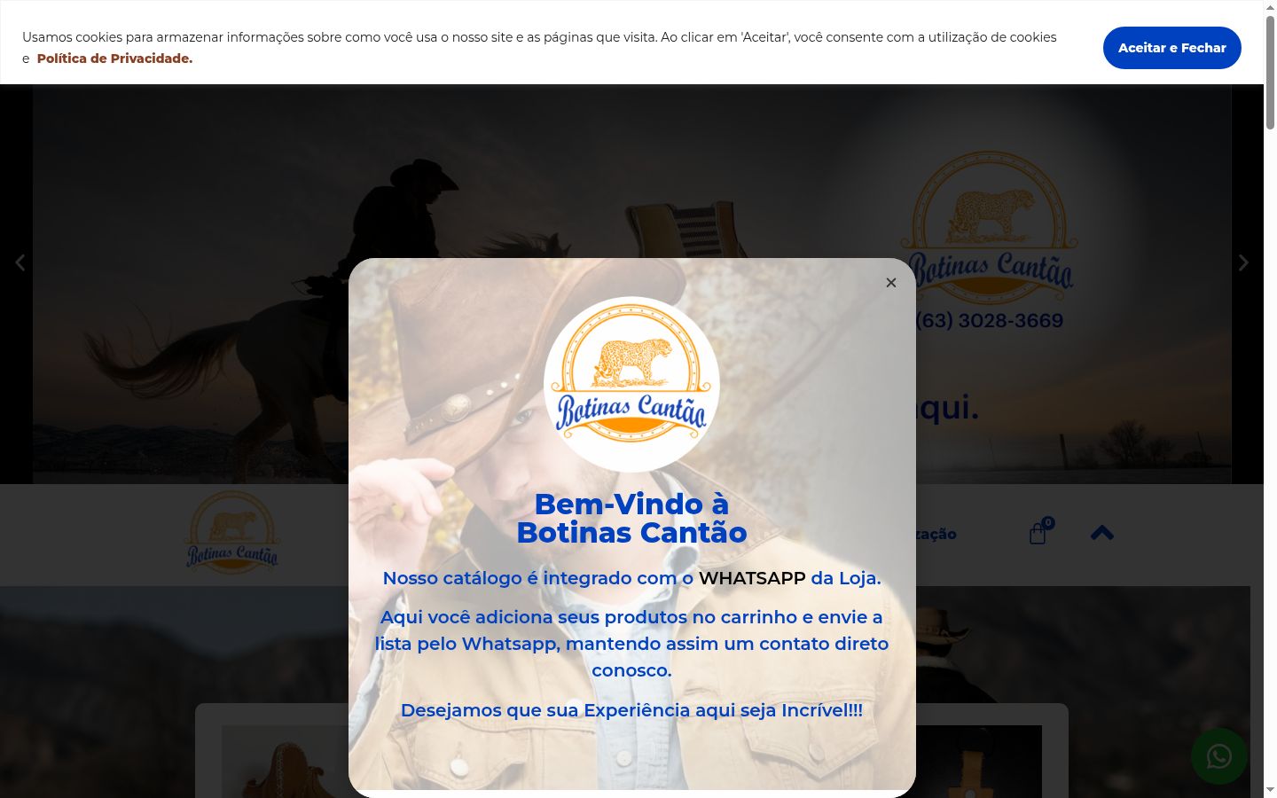 Captura de ecrã do banner de consentimento apresentado antes de qualquer interação