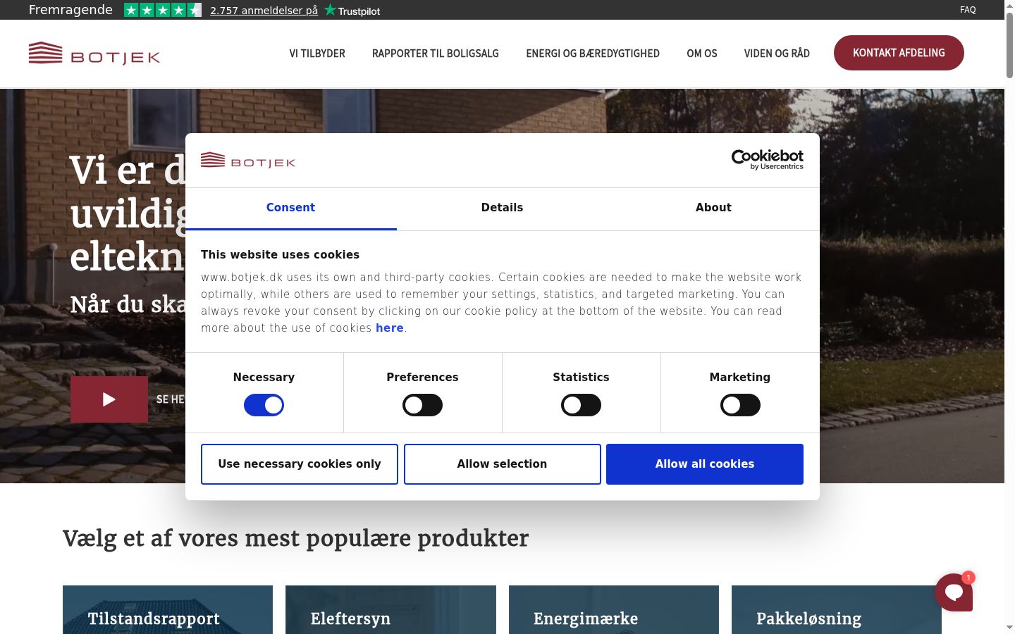 Skärmbild av samtyckesbannern som visades före någon interaktion