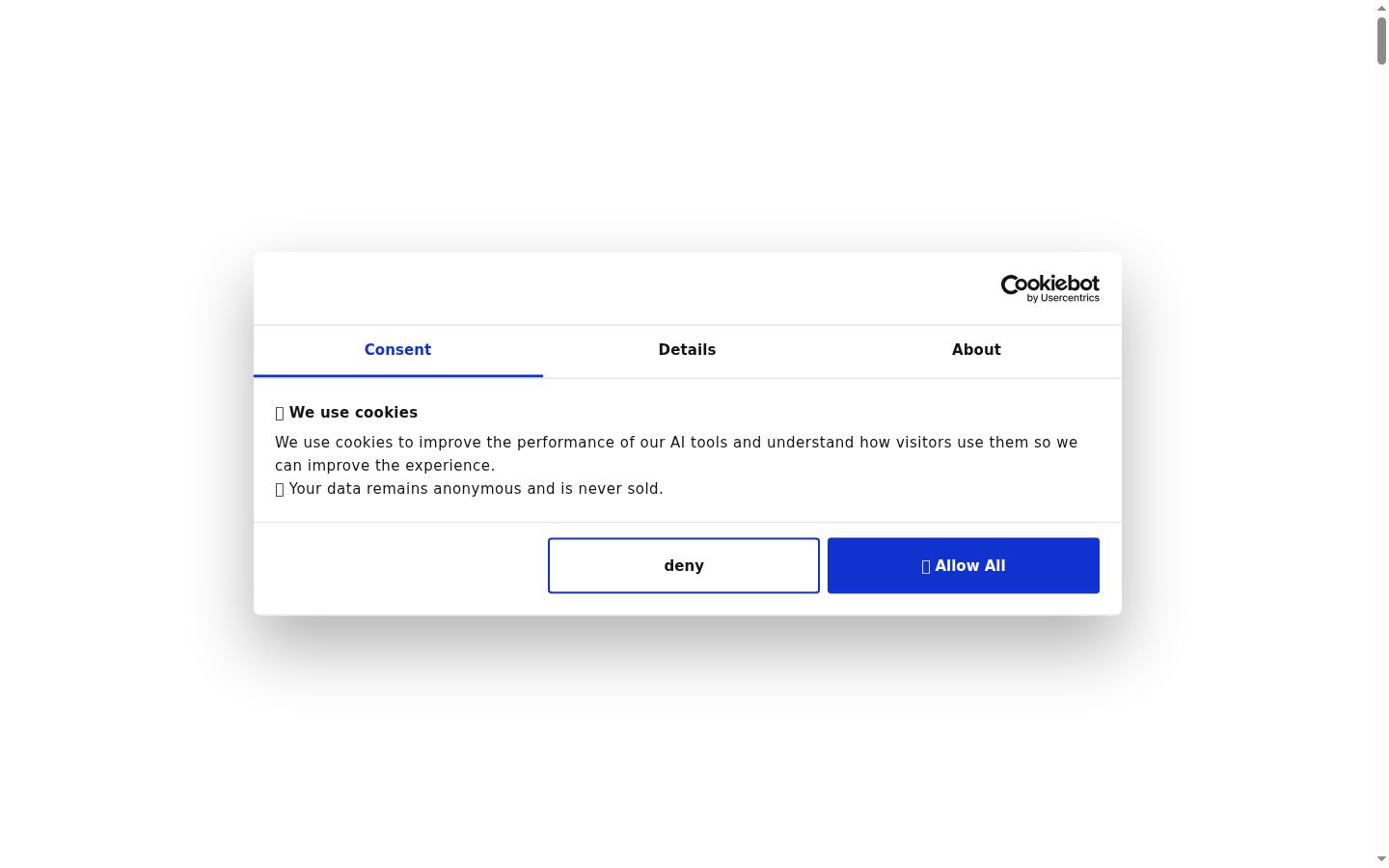 Screenshot del banner di consenso mostrato prima di qualsiasi interazione
