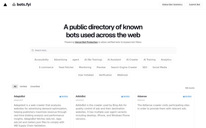 Zrzut ekranu bots.fyi