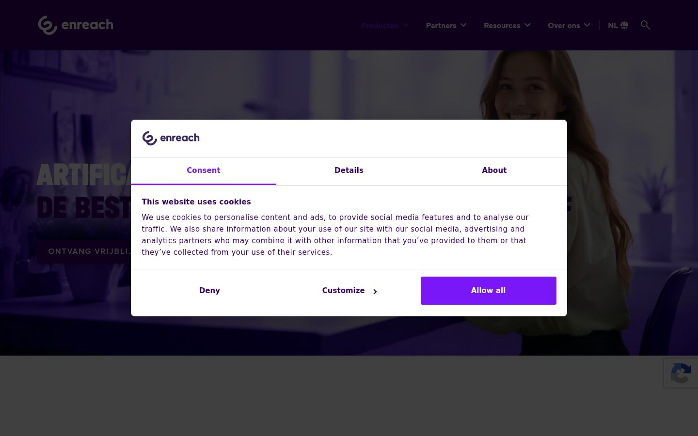 Screenshot of the consent banner shown before any interaction