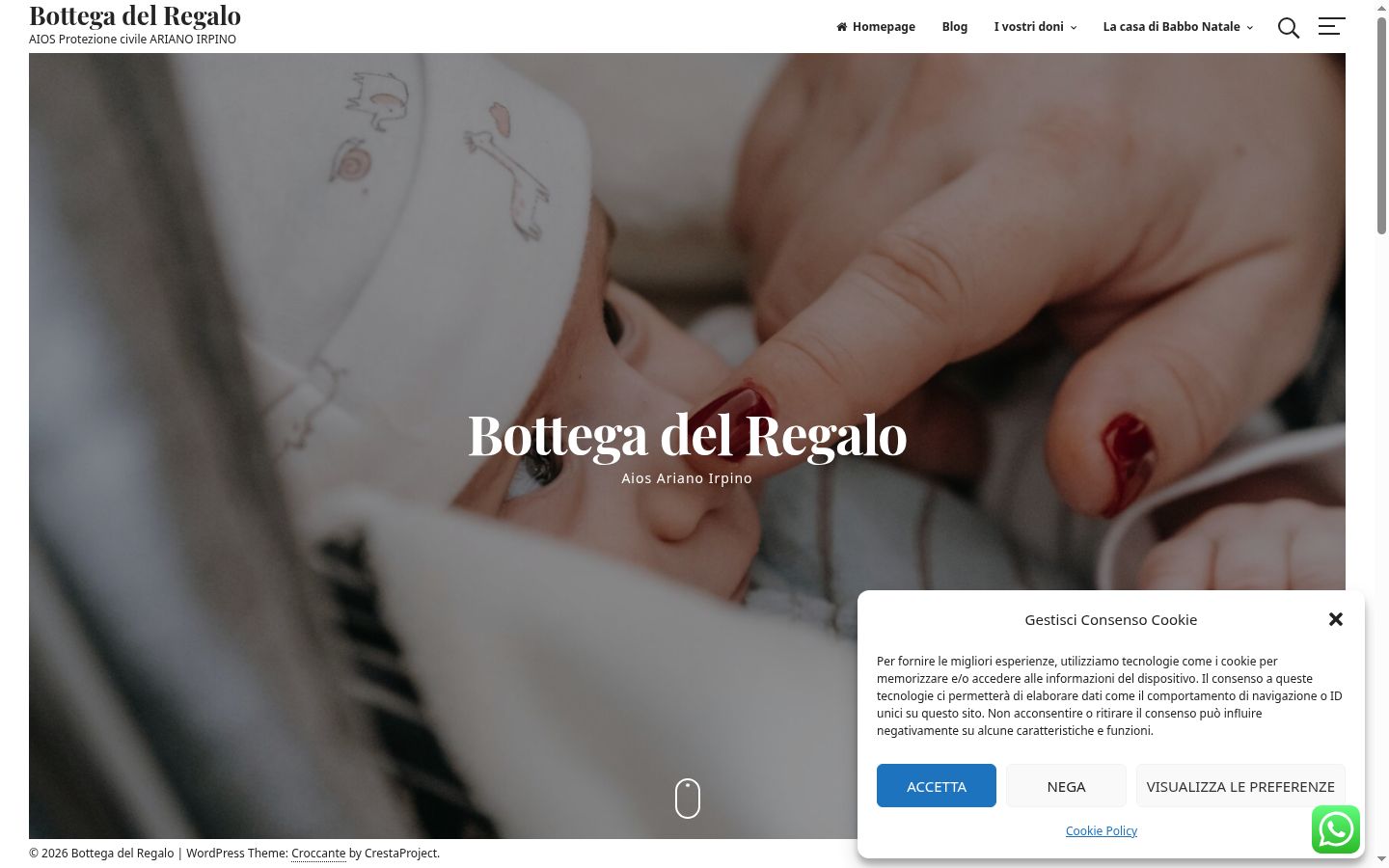 Screenshot del banner di consenso mostrato prima di qualsiasi interazione