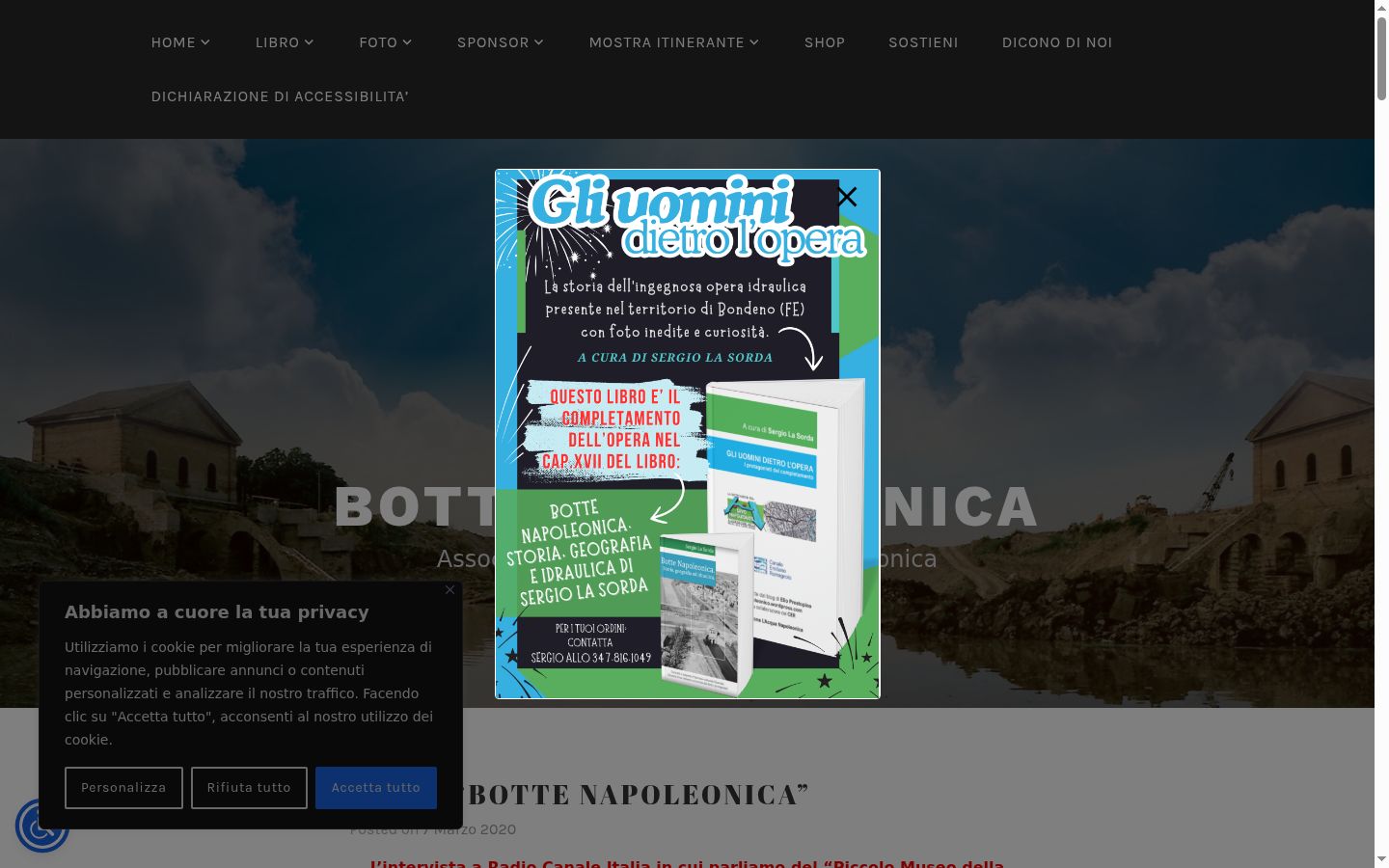 Screenshot del banner di consenso mostrato prima di qualsiasi interazione