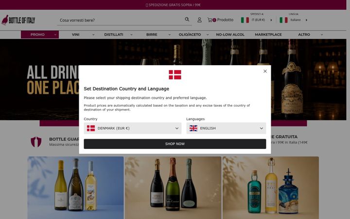 Screenshot of bottleofitaly.com