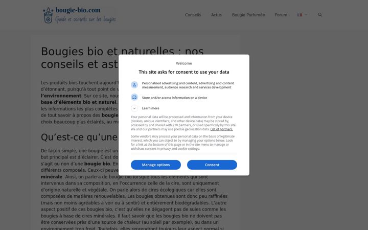 Screenshot van bougie-bio.com