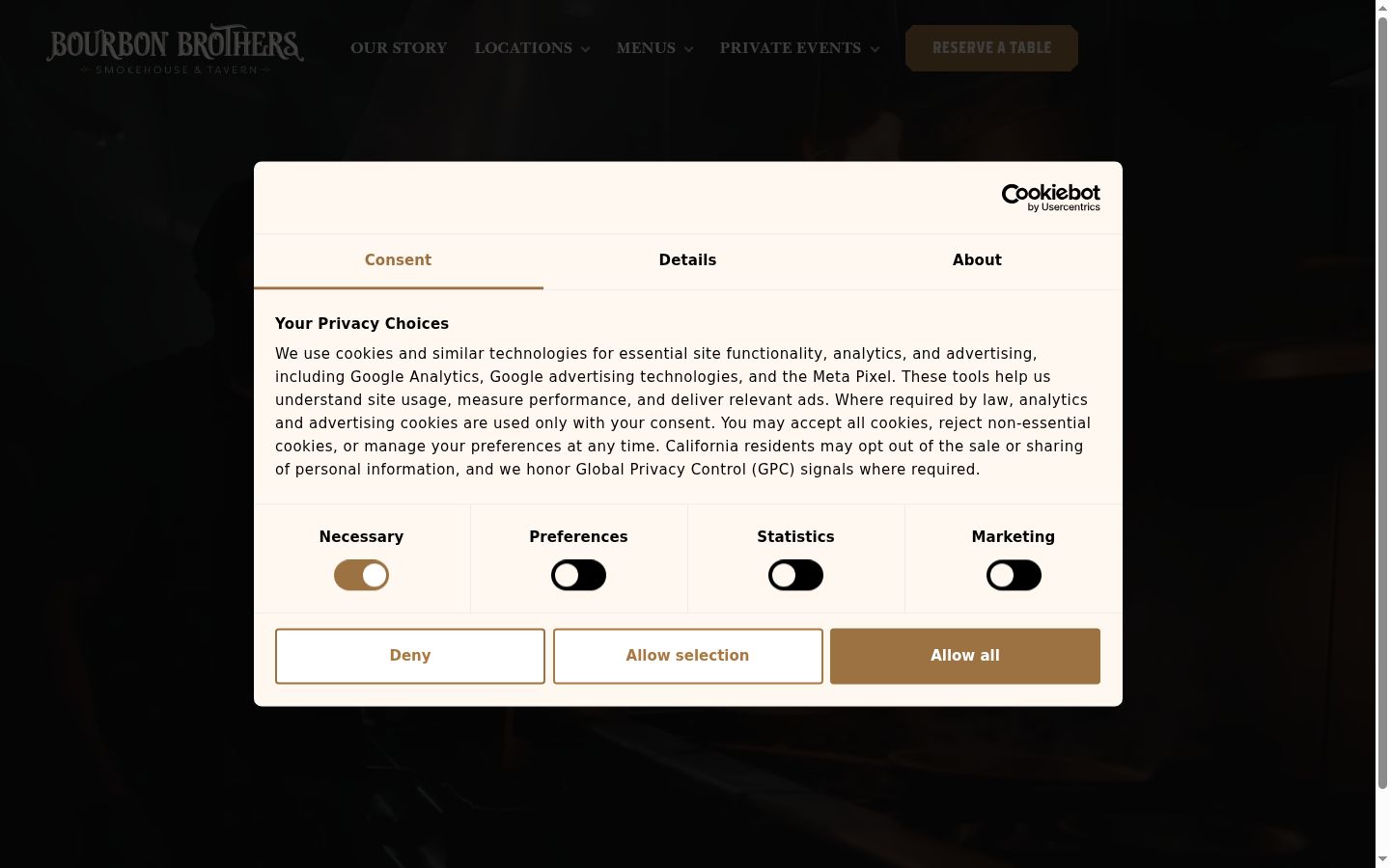 Screenshot del banner di consenso mostrato prima di qualsiasi interazione