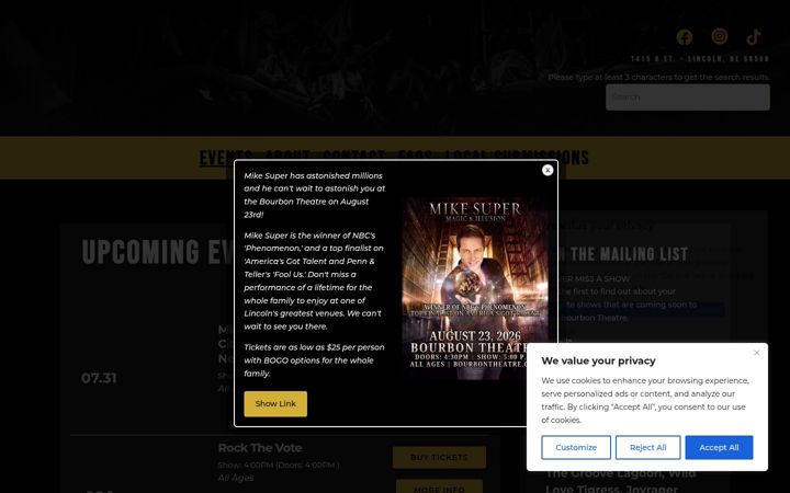 Screenshot of bourbontheatre.com