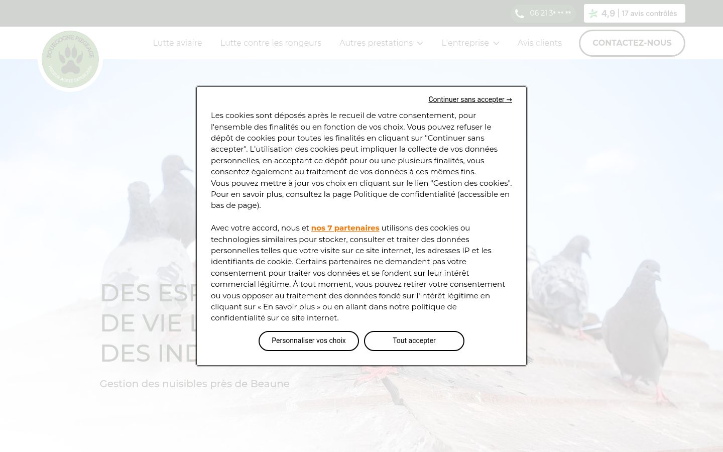 Captura de ecrã do banner de consentimento apresentado antes de qualquer interação