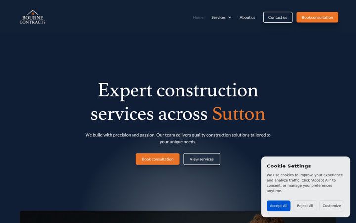 Skjámynd af bournecontracts.co.uk