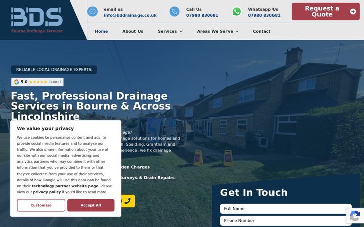 Screenshot of bournedrainageservices.co.uk