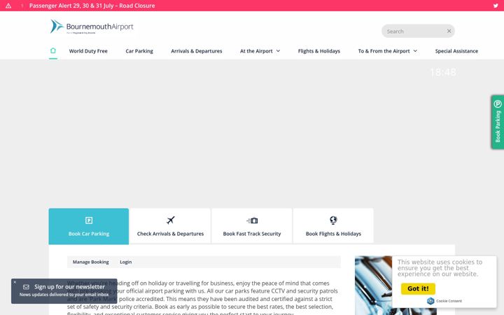 Screenshot of bournemouthairport.com