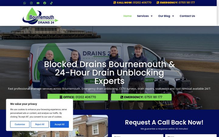 Ekrano kopija bournemouthdrains24.co.uk
