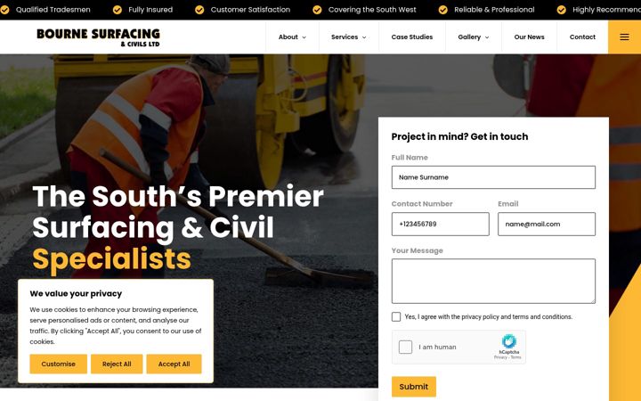 Screenshot of bournesurfacingcivils.co.uk