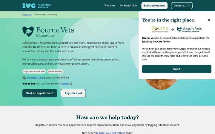 Screenshot of bournevets.co.uk