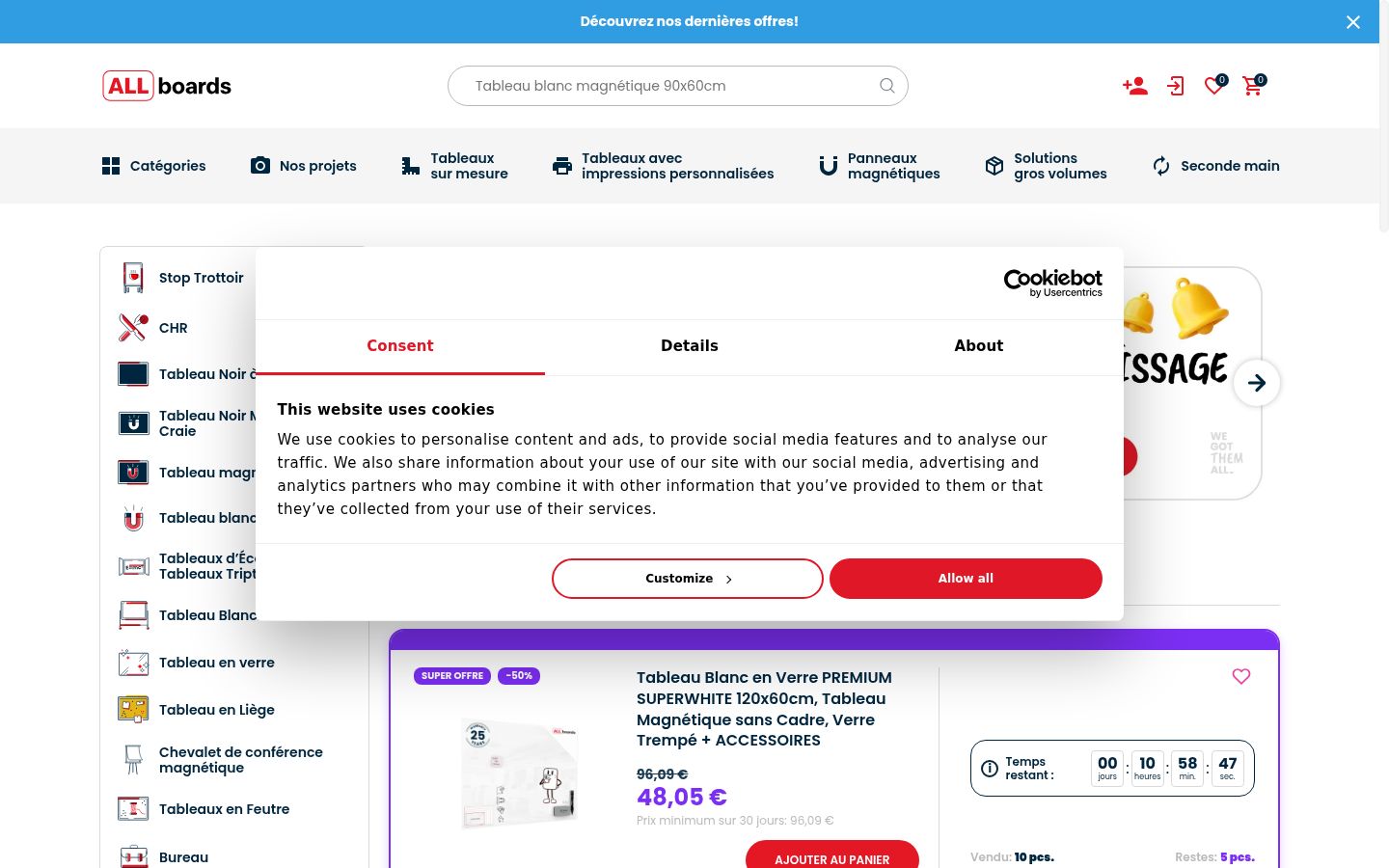 Screenshot del banner di consenso mostrato prima di qualsiasi interazione
