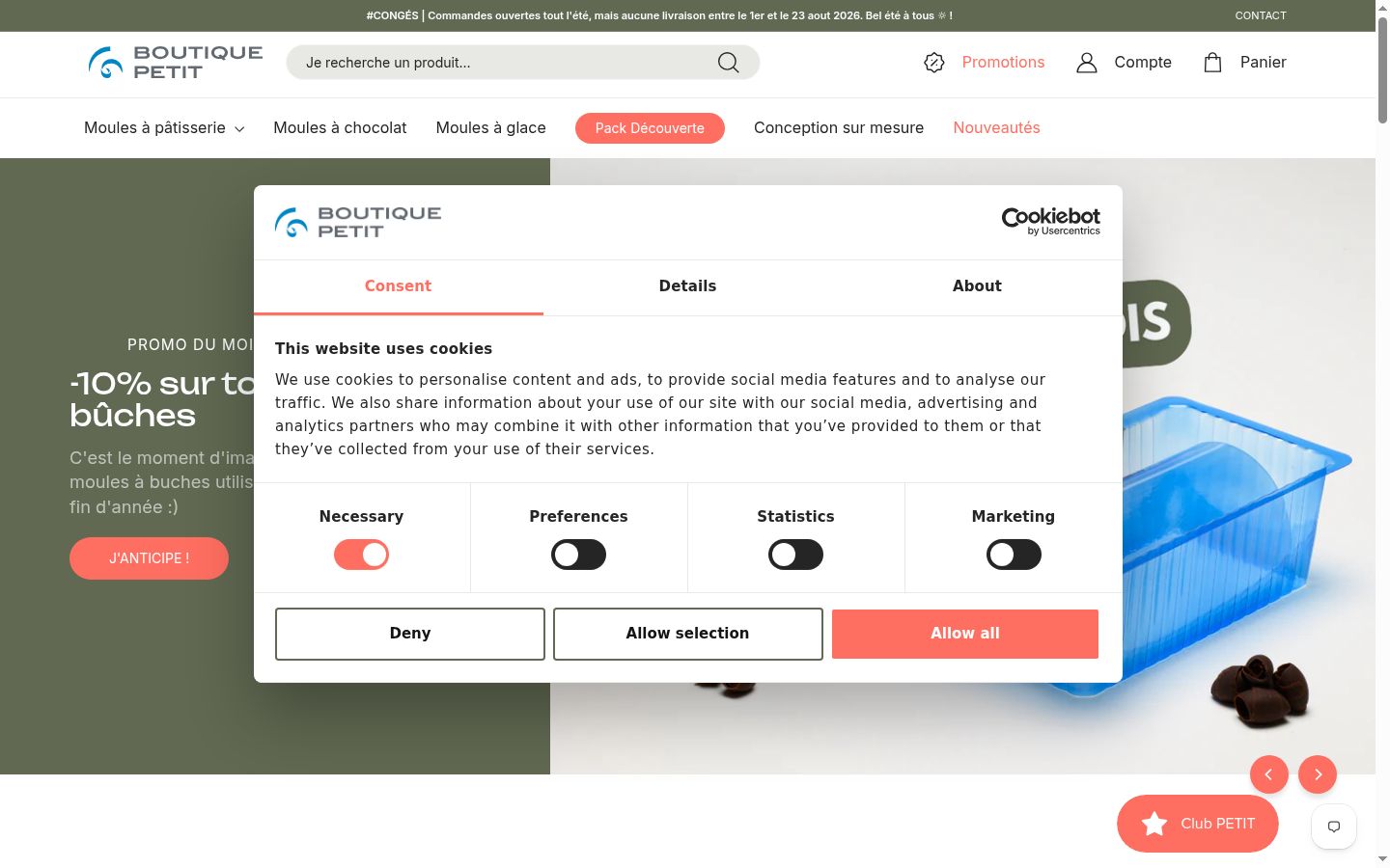 Screenshot of the consent banner shown before any interaction