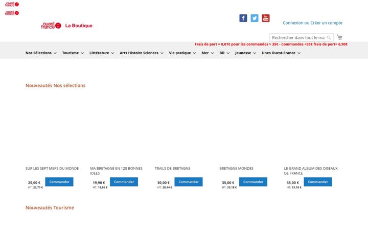 Screenshot of boutique.ouest-france.fr