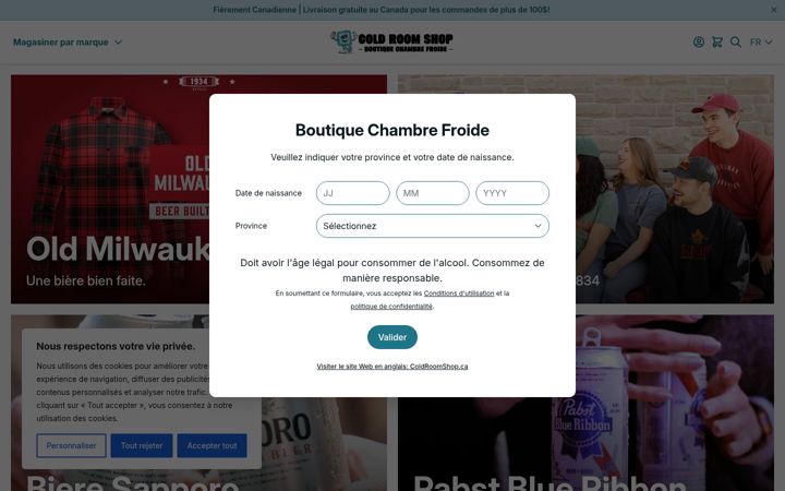 Screenshot of boutiquechambrefroide.ca