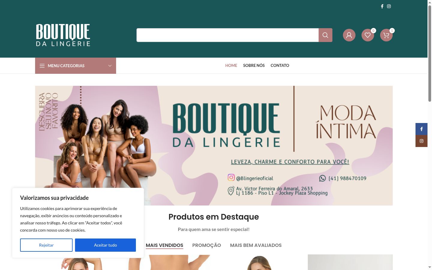 Captura de ecrã do banner de consentimento apresentado antes de qualquer interação
