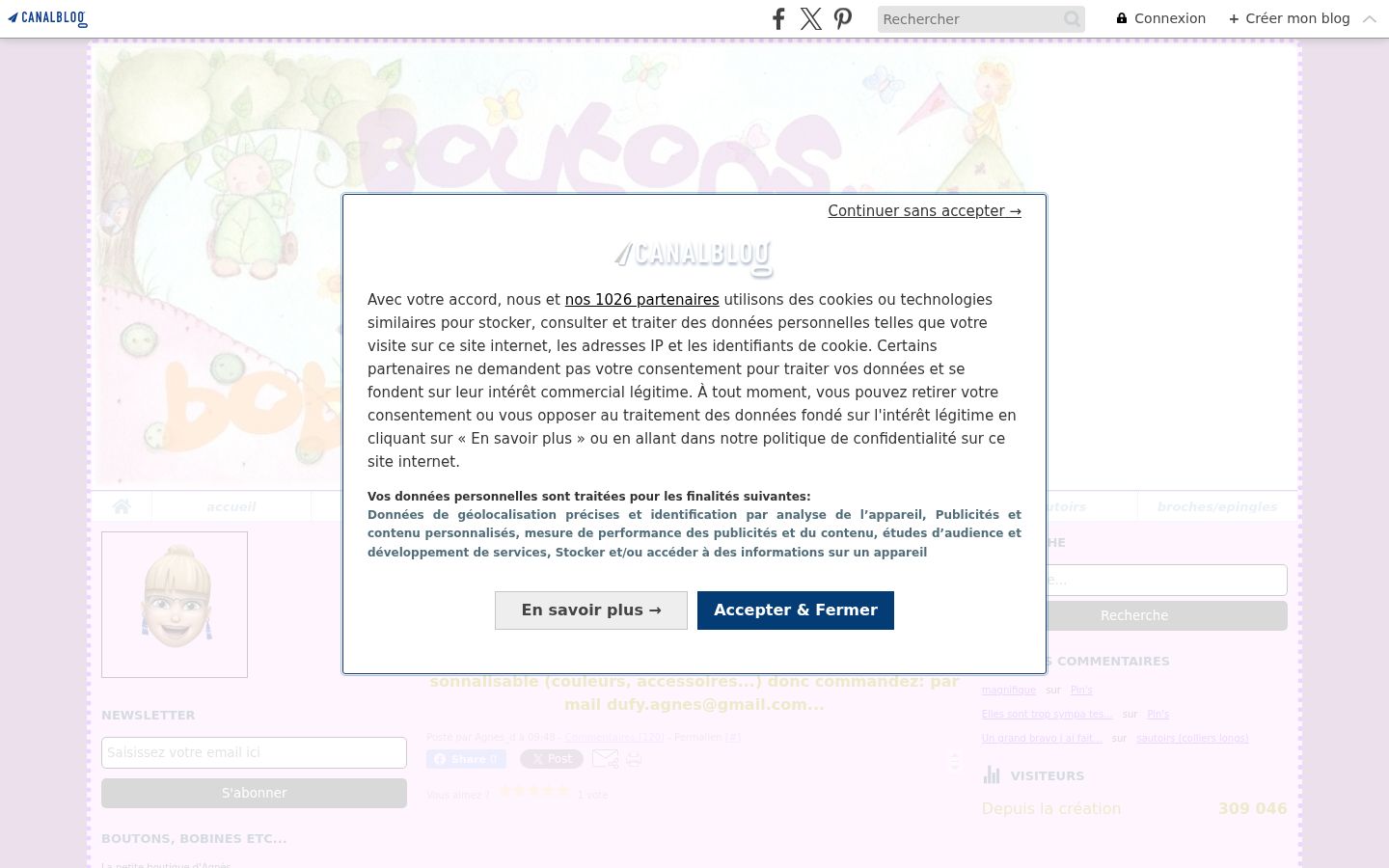 Capture d'écran de la bannière de consentement affichée avant toute interaction