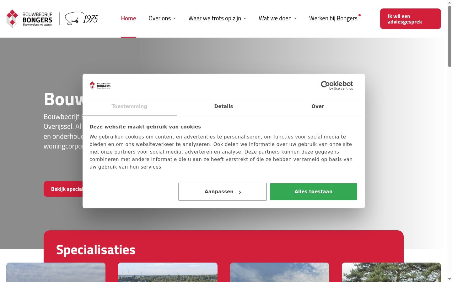 Captura de pantalla del banner de consentimiento mostrado antes de cualquier interacción