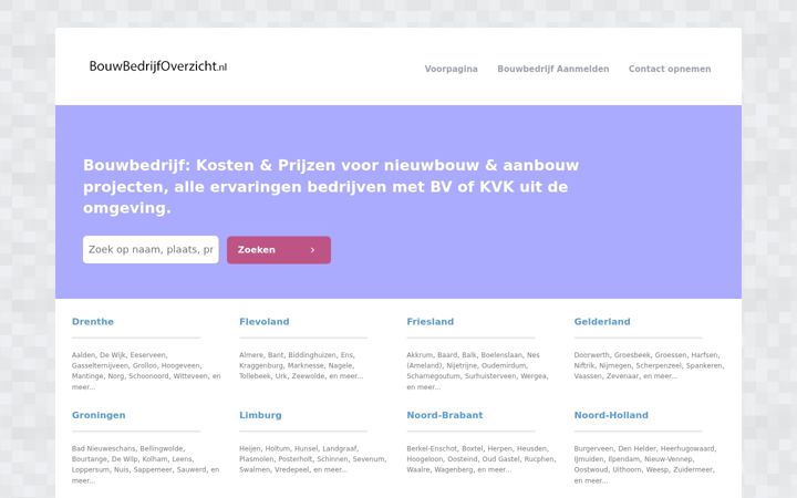 Screenshot stránky bouwbedrijfoverzicht.nl