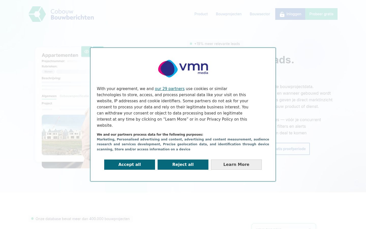Screenshot of the consent banner shown before any interaction