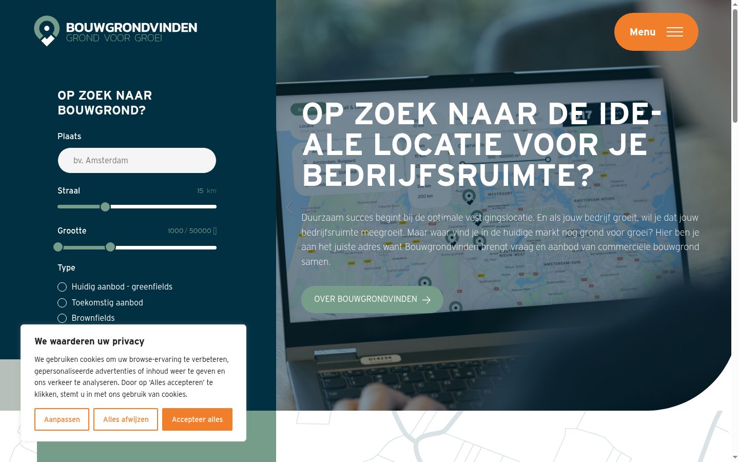 Screenshot van de toestemmingsbanner zoals getoond vóór enige interactie