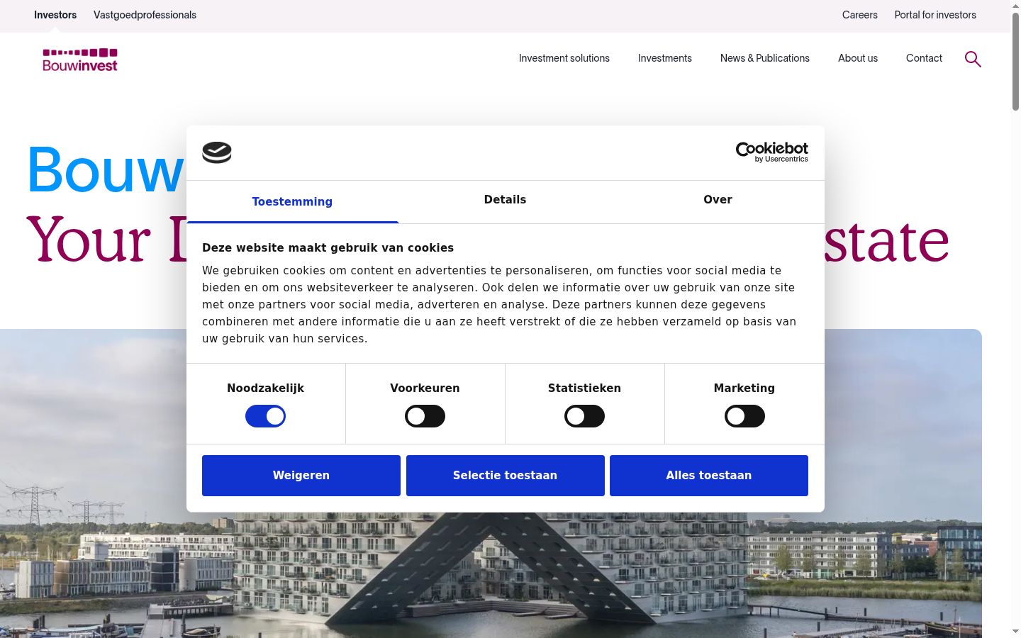 Screenshot van de toestemmingsbanner zoals getoond vóór enige interactie