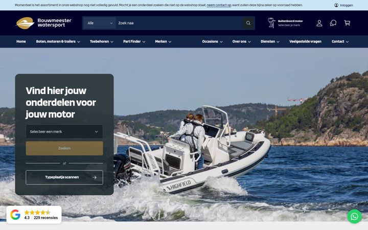 Skärmbild av bouwmeesterwatersport.nl