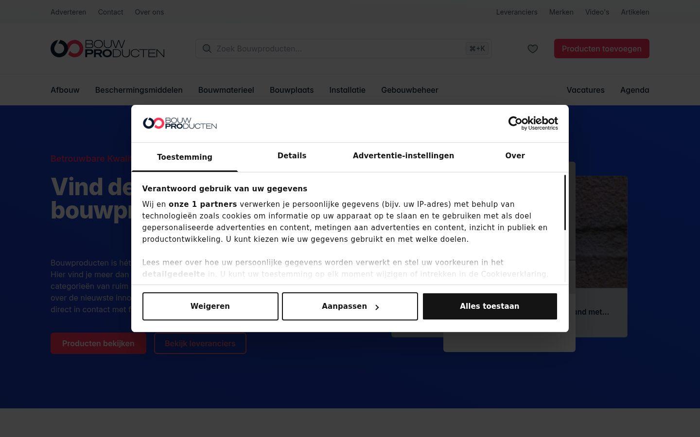 Képernyőkép a bármilyen interakció előtt megjelenő hozzájárulási bannerről