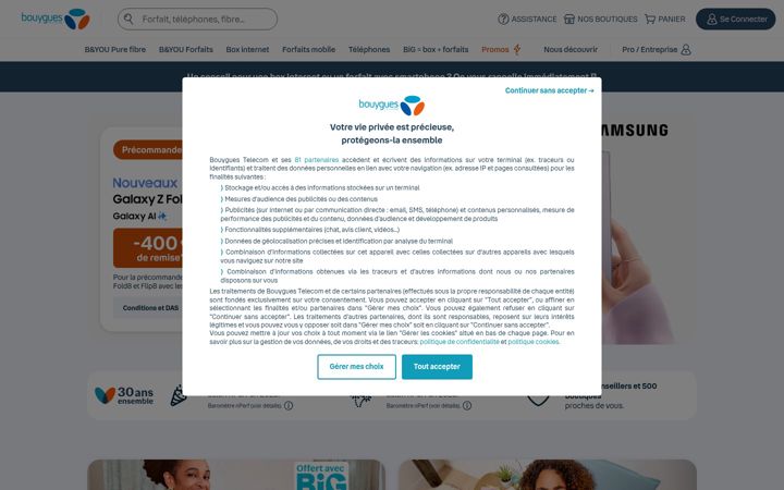 Screenshot stránky bouyguestelecom.fr