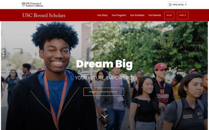 Screenshot of bovardscholars.usc.edu