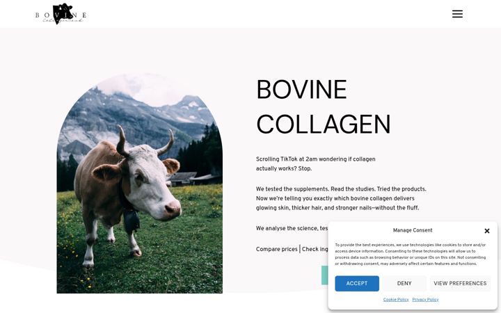 Screenshot of bovinecollagen.co.uk