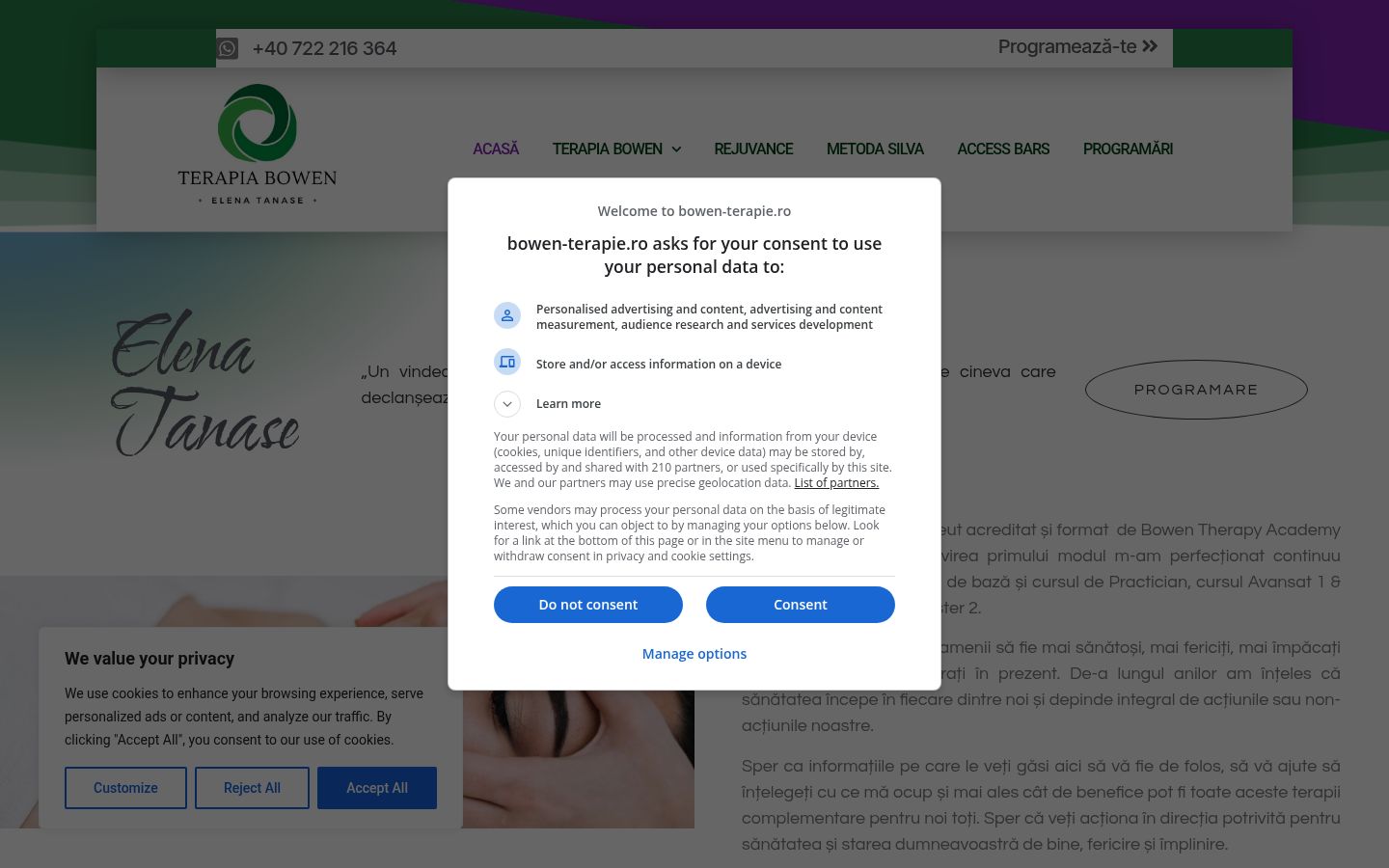 Screenshot del banner di consenso mostrato prima di qualsiasi interazione