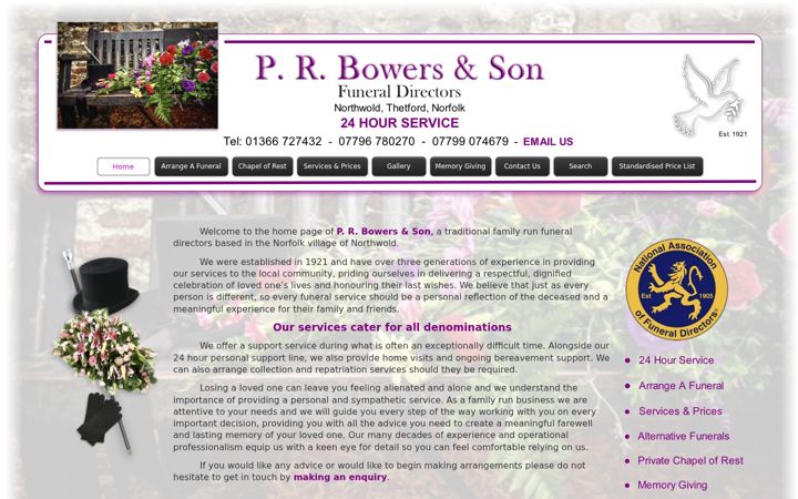Posnetek zaslona bowersfunerals.co.uk