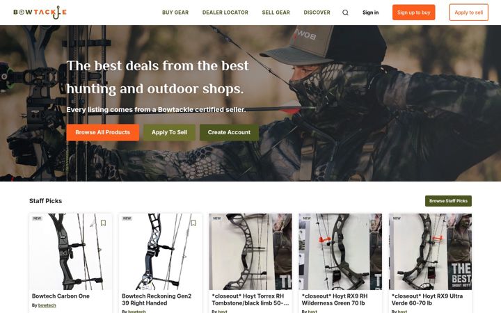 Kuvakaappaus sivustosta bowtackle.com