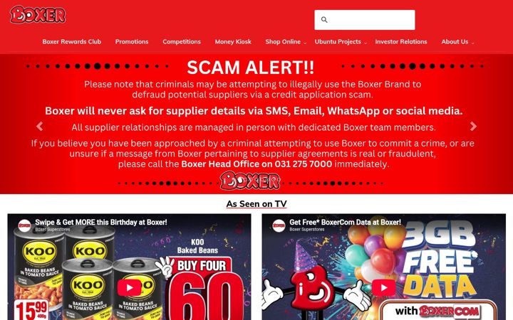 Screenshot of boxer.co.za