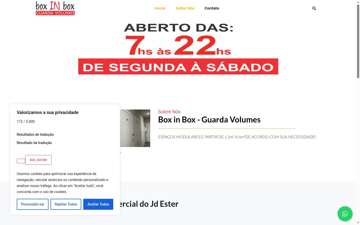 Captura de ecrã do banner de consentimento apresentado antes de qualquer interação