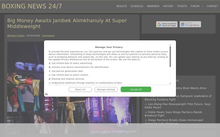 Screenshot of boxing247.com