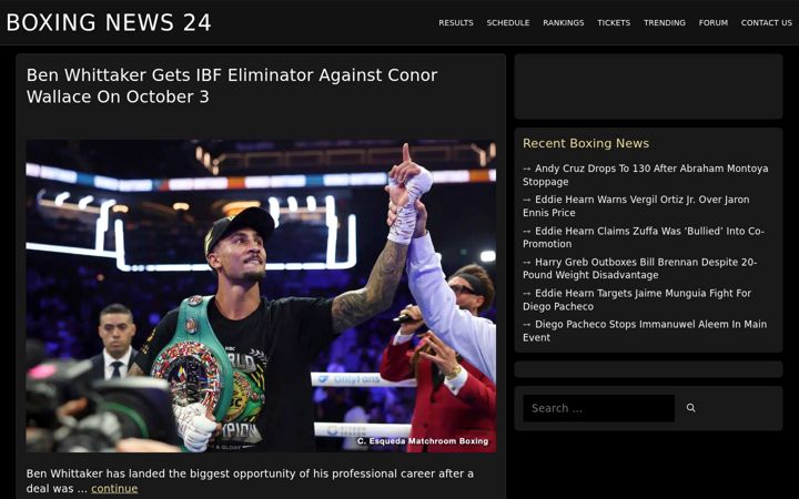 Screenshot of boxingnews24.com