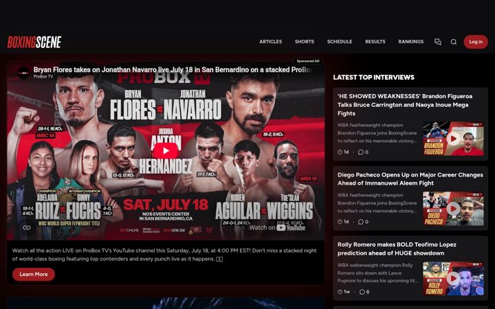 Snimka zaslona za boxingscene.com