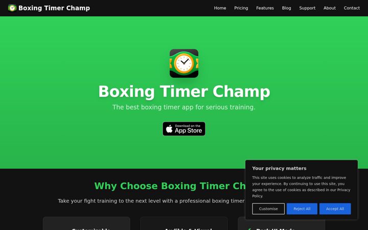 Screenshot of boxingtimerchamp.com