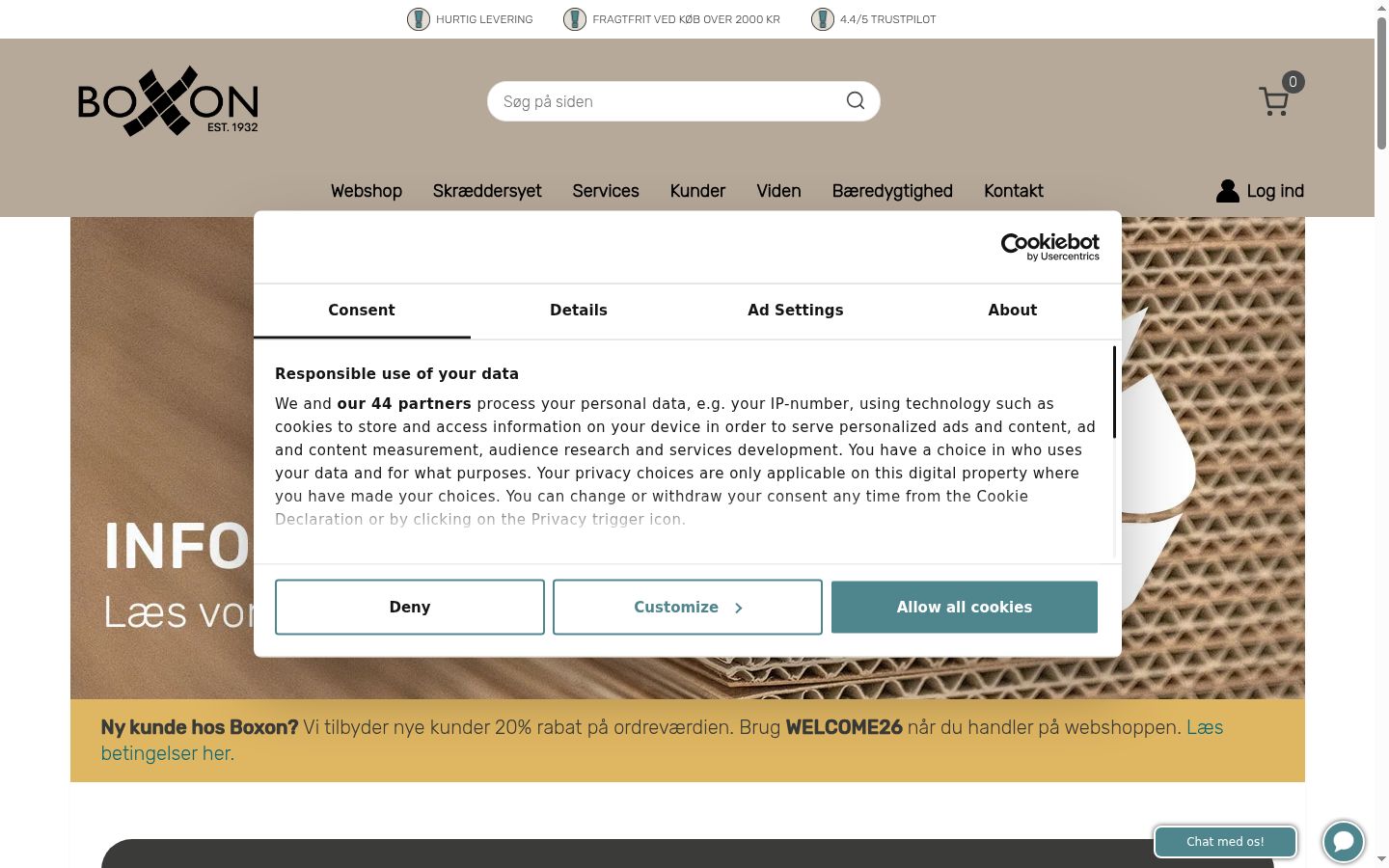 Screenshot of the consent banner shown before any interaction