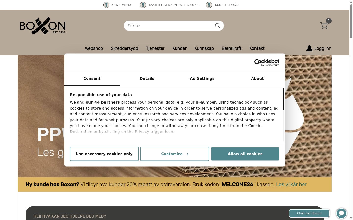Capture d'écran de la bannière de consentement affichée avant toute interaction