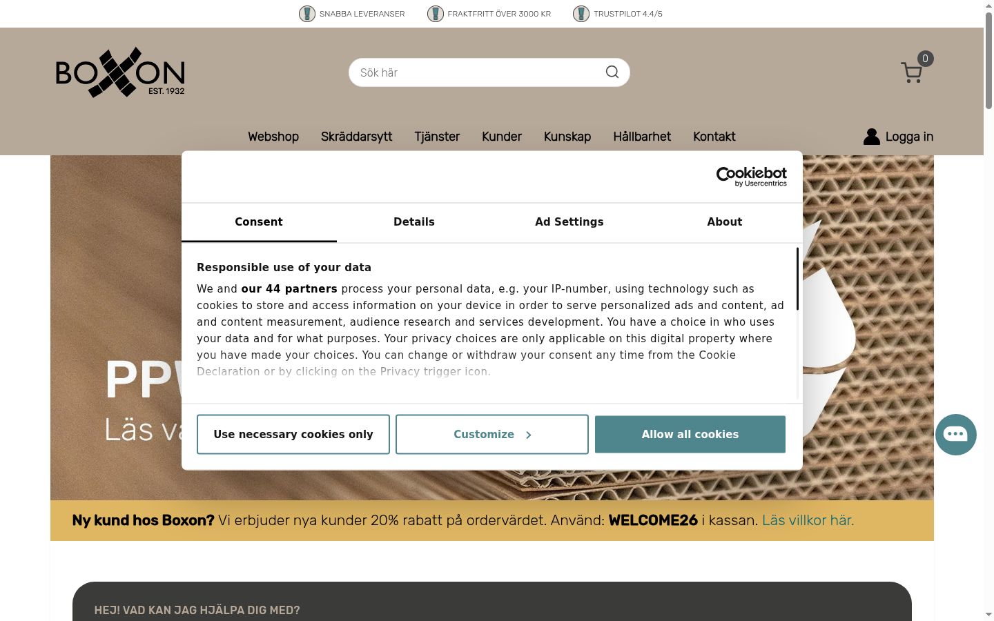 Capture d'écran de la bannière de consentement affichée avant toute interaction