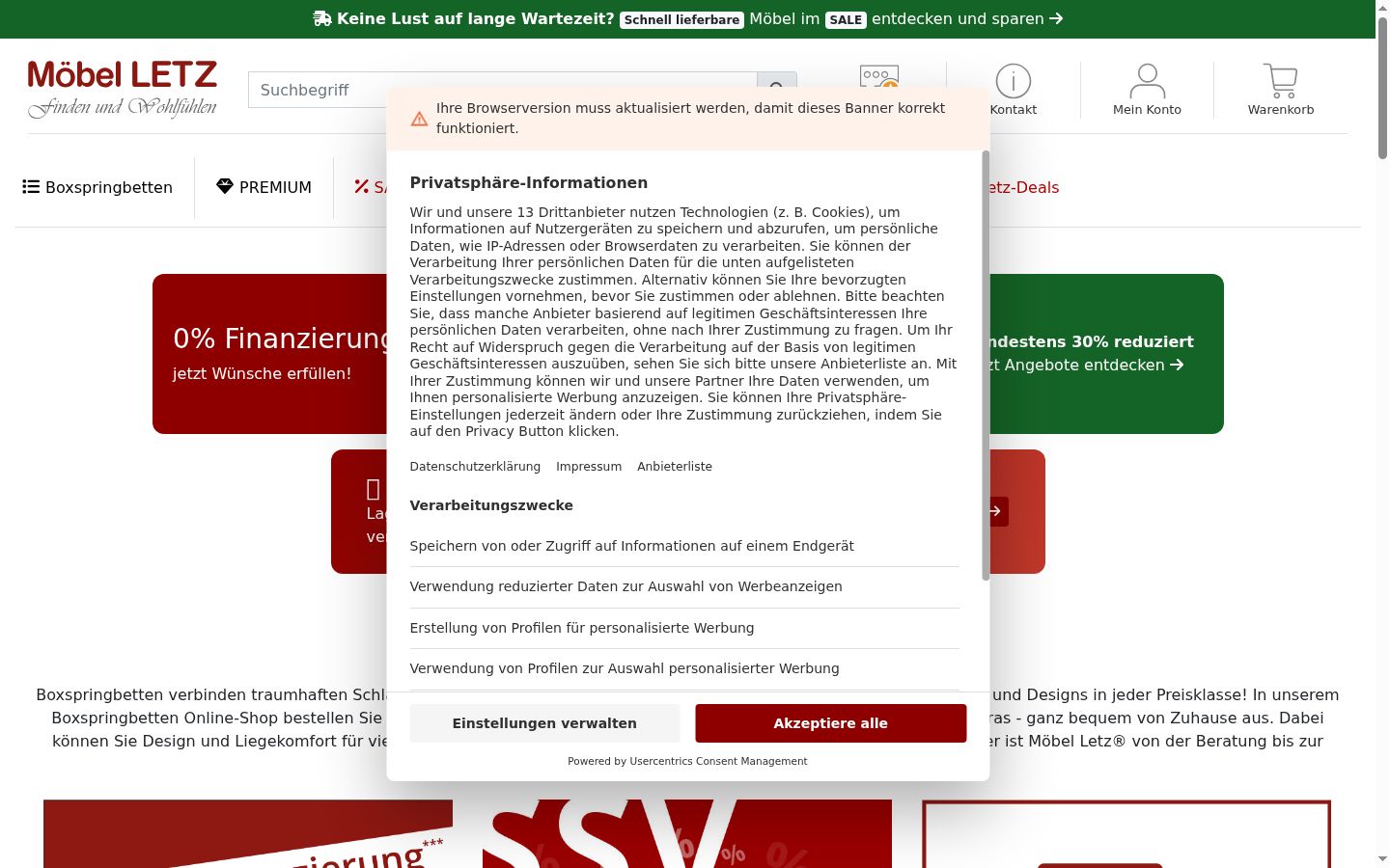Captura de pantalla del banner de consentimiento mostrado antes de cualquier interacción